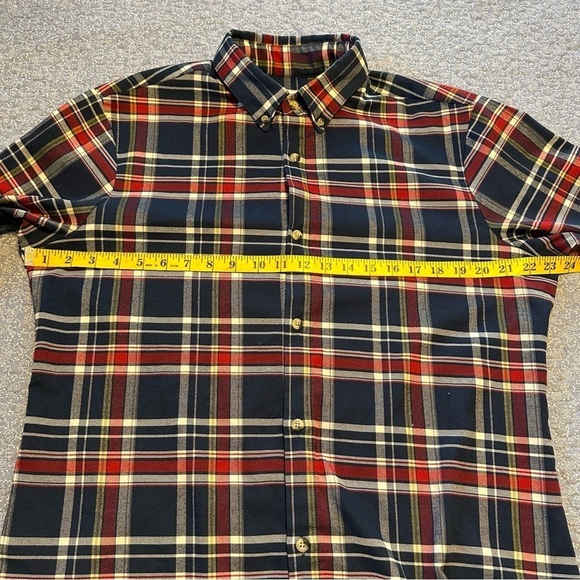 Mizzen + Main Dress Button Down Blue & Red Plaid Flannel Size Large Trim Fit - Picture 12 of 14
